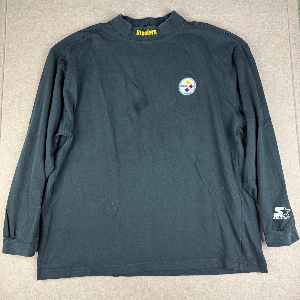 Vintage Starter Shirt Mens XL Black Pittsburgh Steelers NFL‎ Logo Mock Neck